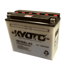 Batteries demarrage 12V, 16Ah, 210A EN, dim. 205x70x162 mm, borne positive a droite, pack acide, acide/plomb, KYOTO