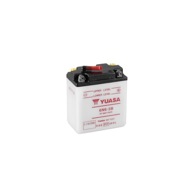 Batteries demarrage 6V, 6Ah, 40A EN, dim. 99x57x120 mm, borne positive a droite, pack acide, acide/plomb, YUASA