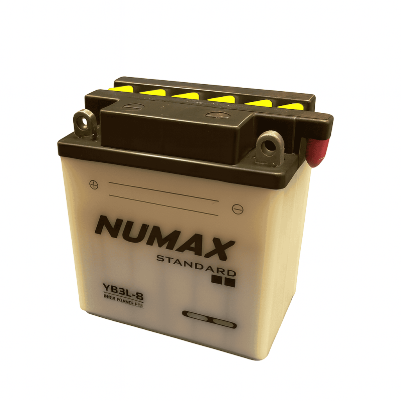 Batteries demarrage 12V, 3Ah, 42A EN, dim. 99x57x111 mm, borne positive a droite, pack acide, acide/plomb, NUMAX