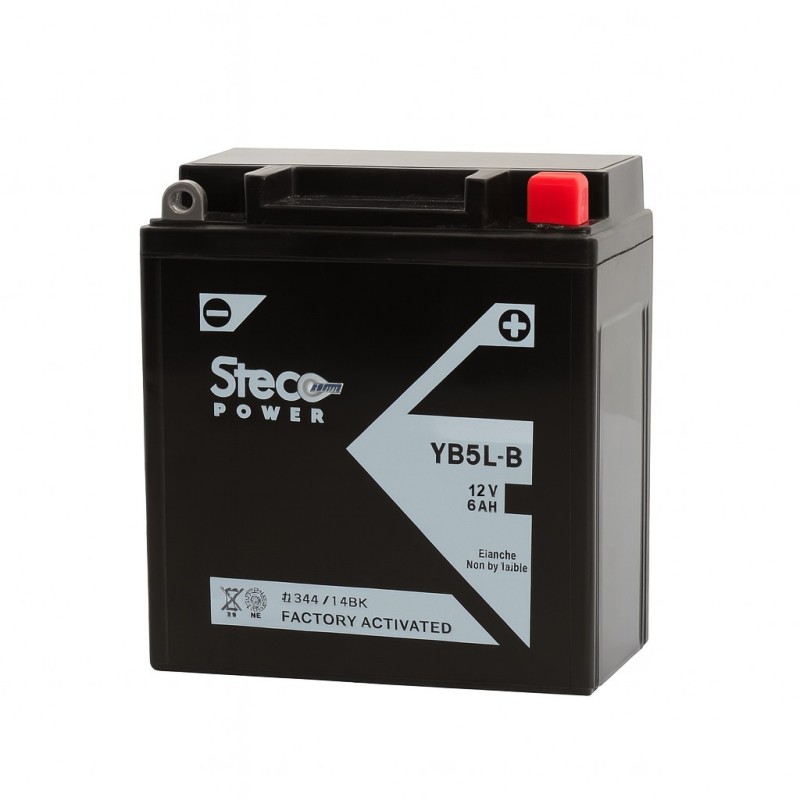 Batteries demarrage 12V, 5Ah, 60A EN, dim. 120x60x130 mm, borne positive a droite, Standard, acide/plomb, STECO POWER