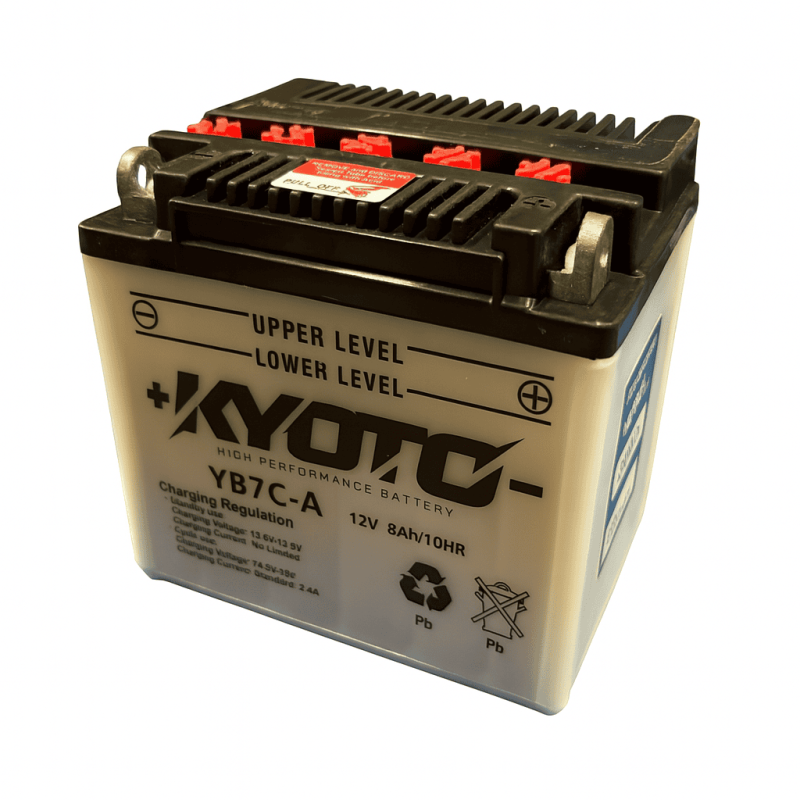 Batteries demarrage 12V, 8Ah, 104A EN, dim. 130x90x114 mm, borne positive a droite, pack acide, acide/plomb, KYOTO