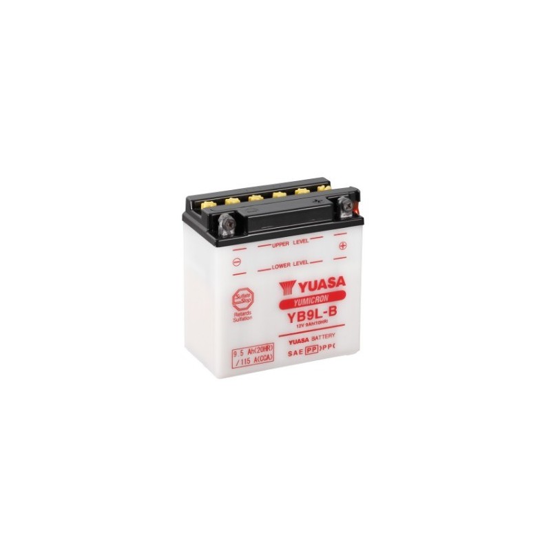 Batteries demarrage 12V, 9Ah, 115A EN, dim. 137x76x140 mm, borne positive a droite, pack acide, acide/plomb, YUASA