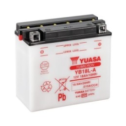 Batteries demarrage 12V, 18Ah, 215A EN, dim. 180x90x162 mm, borne positive a droite, pack acide, acide/plomb, YUASA