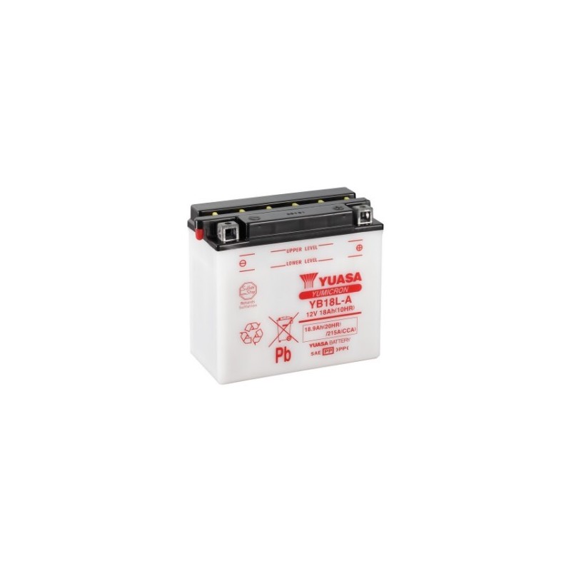Batteries demarrage 12V, 18Ah, 215A EN, dim. 180x90x162 mm, borne positive a droite, pack acide, acide/plomb, YUASA