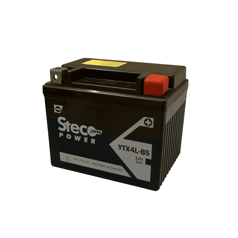 Batteries demarrage 12V, 3Ah, 50A EN, dim. 114x71x86 mm, borne positive a droite, AGM, acide/plomb, STECO POWER