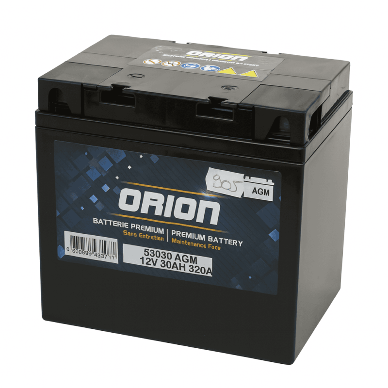 Batteries demarrage 12V, 30Ah, 280A EN, dim. 185x126x170 mm, borne positive a droite, pack acide, acide/plomb, ORION