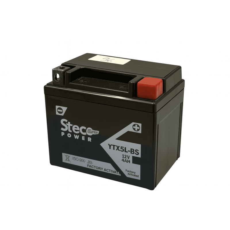 Batteries demarrage 12V, 4Ah, 80A EN, dim. 114x71x106 mm, borne positive a droite, AGM, acide/plomb, STECO POWER