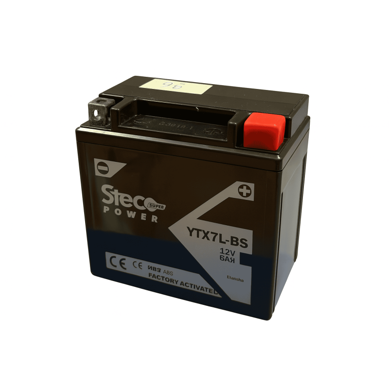 Batteries demarrage 12V, 6Ah, 100A EN, dim. 114x71x131 mm, borne positive a droite, AGM, acide/plomb, STECO POWER