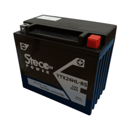 Batteries demarrage 12V, 24Ah, 350A EN, dim. 205x87x162 mm, borne positive a droite, AGM, acide/plomb, STECO POWER