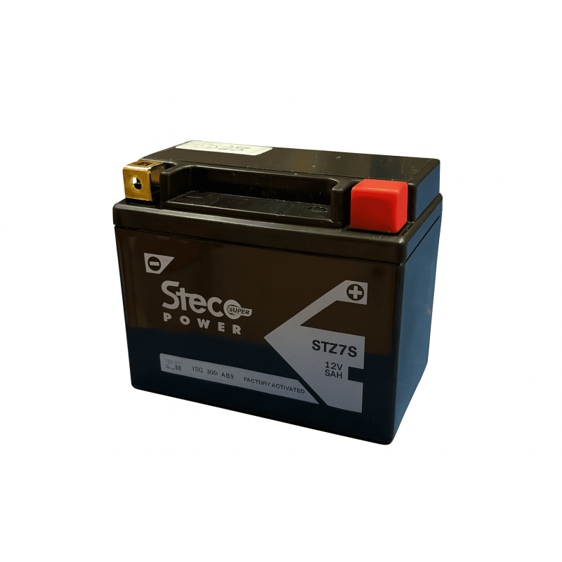 Batteries demarrage 12V, 6Ah, 130A EN, dim. 114x71x106 mm, borne positive a droite, SLA, acide/plomb, STECO POWER