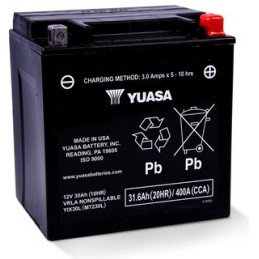 Batteries demarrage 12V, 30Ah, 400A EN, dim. 166x126x176 mm, borne positive a droite, AGM, acide/plomb, YUASA