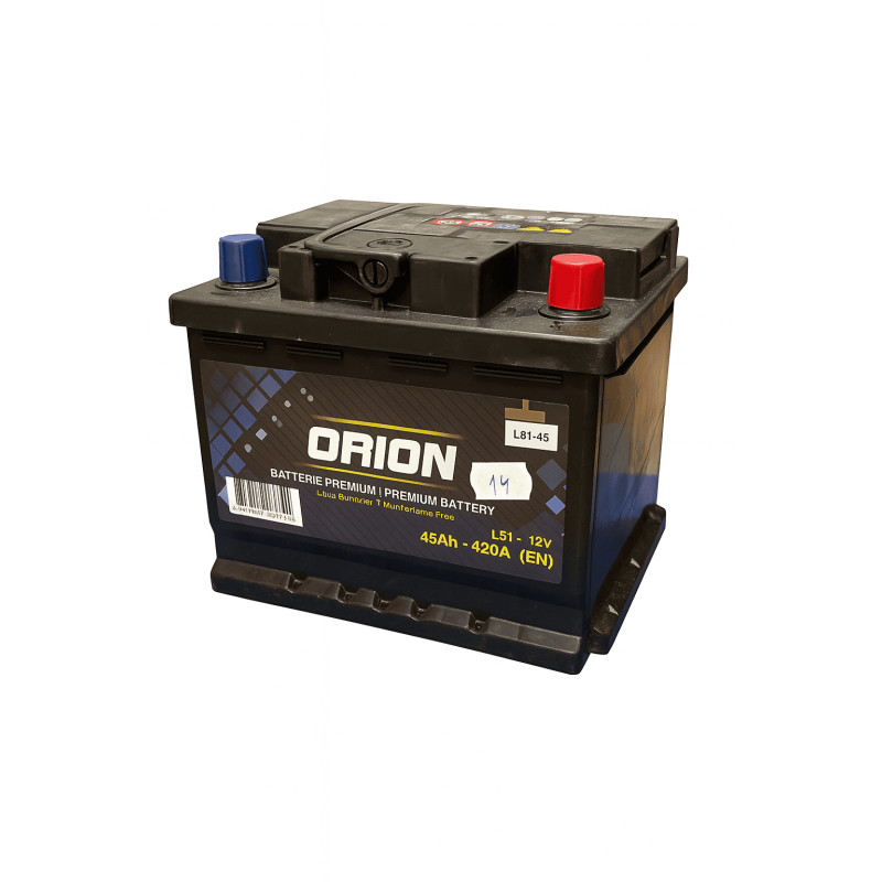 Batteries demarrage 12V, 45Ah, 420A EN, dim. 207x175x175 mm, borne positive a droite, Standard, acide/plomb, ORION