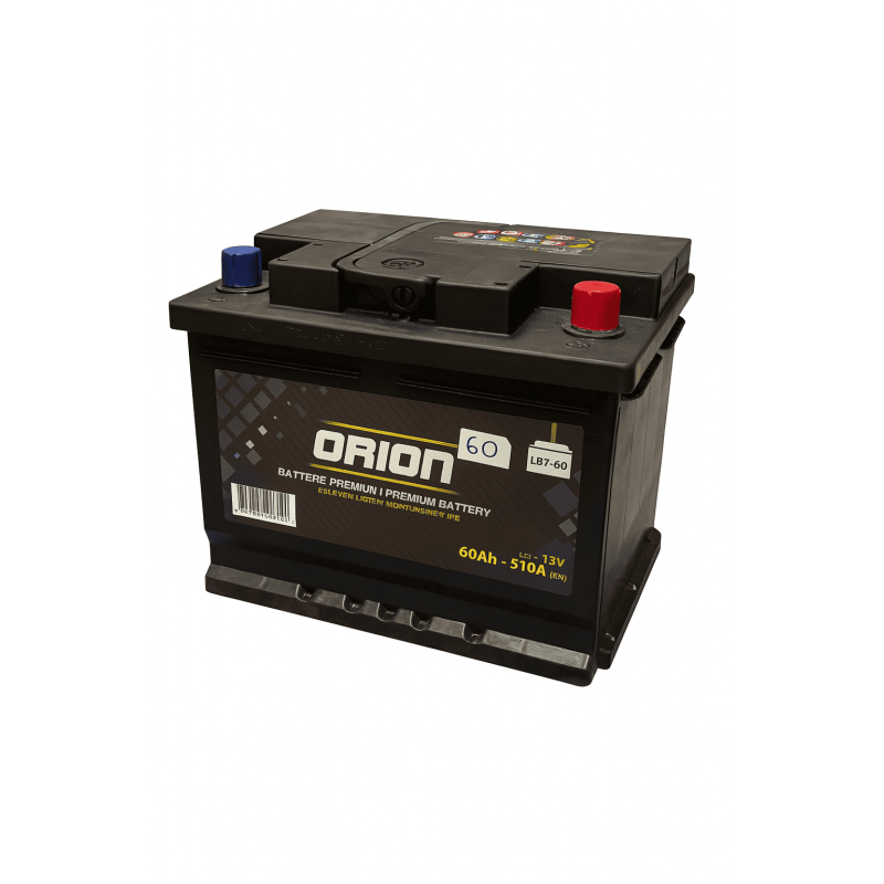 Batteries demarrage 12V, 60Ah, 500A EN, dim. 242x175x175 mm, borne positive a droite, Standard, acide/plomb, ORION