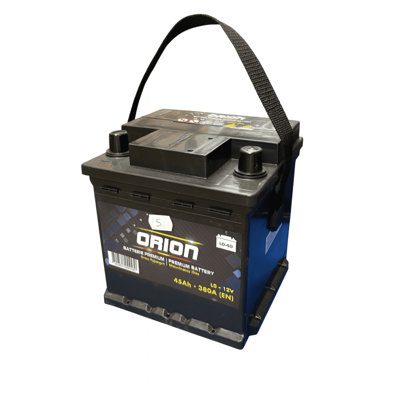 Batteries demarrage 12V, 45Ah, 400A EN, dim. 175x175x190 mm, borne positive a droite, Standard, acide/plomb, ORION