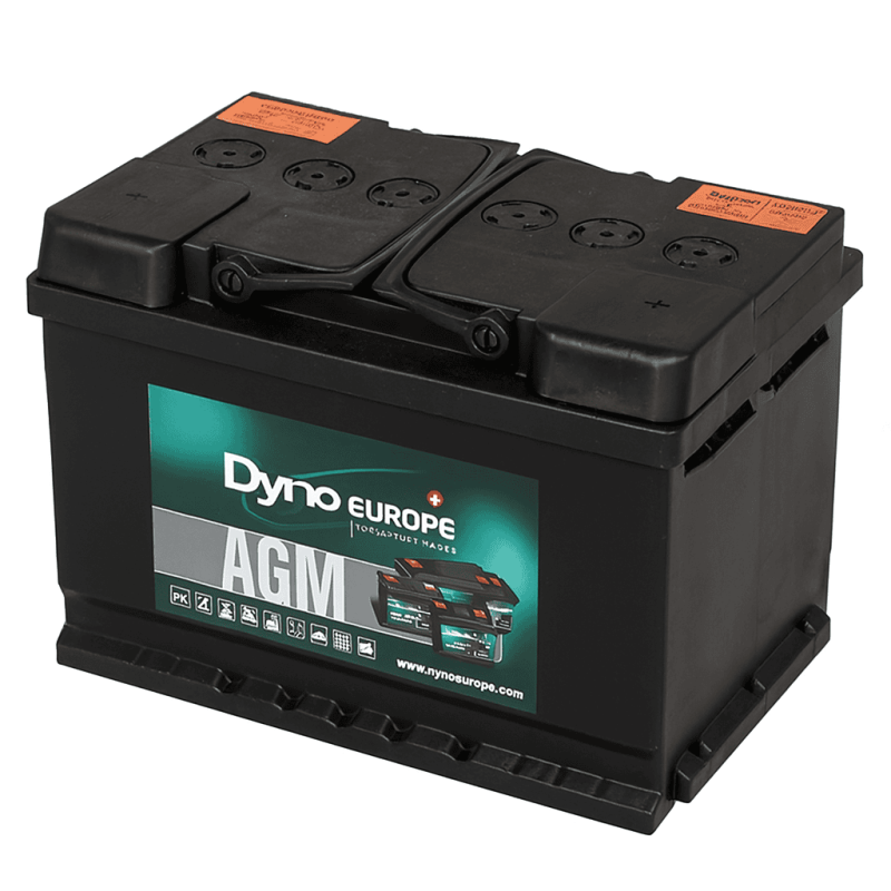 Batteries alimentation 12V, 70Ah, dim. 278x175x190 mm, borne positive a droite, AGM, acide/plomb, DYNO EUROPE