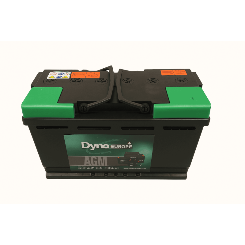 Batteries alimentation 12V, 80Ah, dim. 315x175x190 mm, borne positive a droite, AGM, acide/plomb, DYNO EUROPE