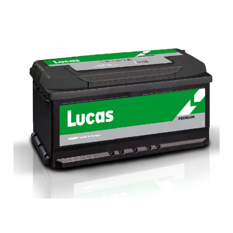 Batteries demarrage 12V, 110Ah, 950A EN, dim. 393x175x190 mm, borne positive a droite, EFB, acide/plomb, LUCAS