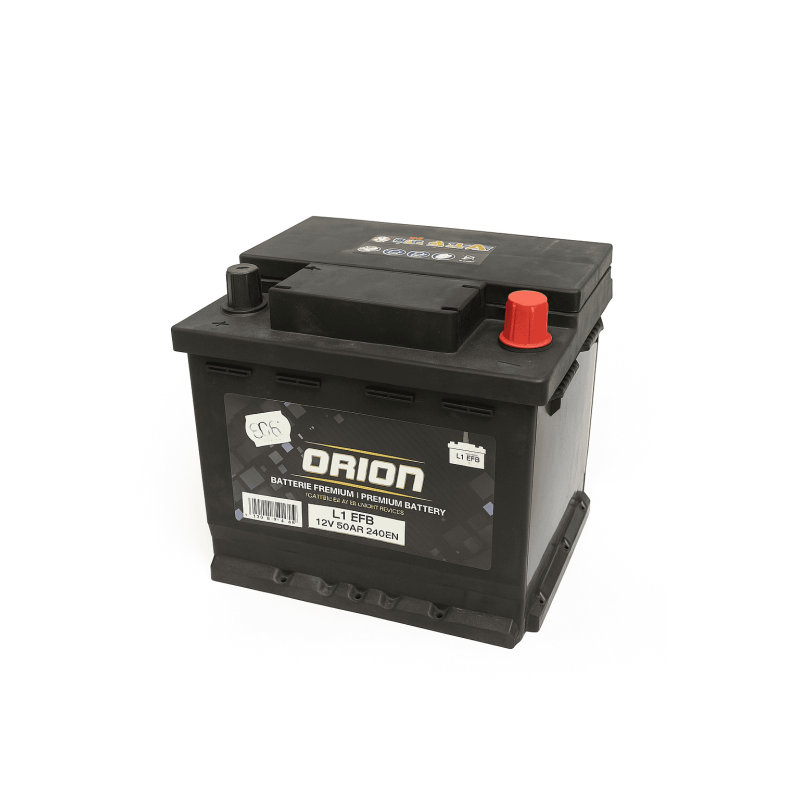 Batteries demarrage 12V, 55Ah, 550A EN, dim. 207x175x190 mm, borne positive a droite, EFB, acide/plomb, ORION
