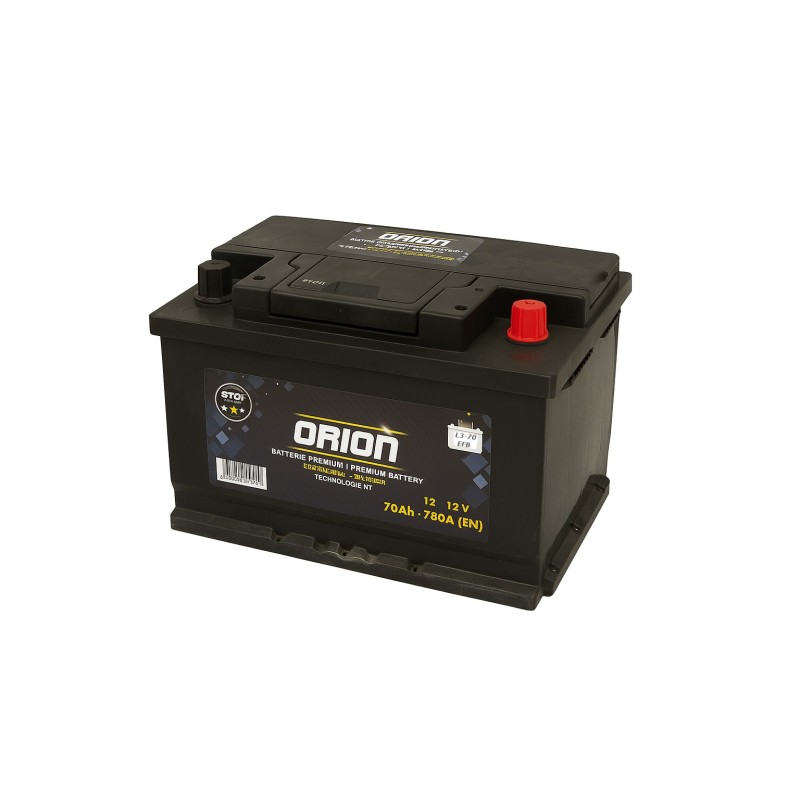 Batteries demarrage 12V, 65Ah, 650A EN, dim. 278x175x175 mm, borne positive a droite, EFB, acide/plomb, ORION