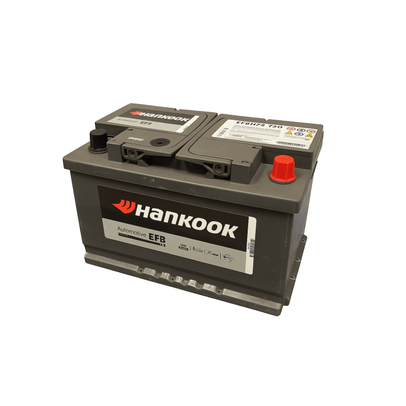 Batteries demarrage 12V, 70Ah, 760A EN, dim. 278x175x190 mm, borne positive a droite, EFB, acide/plomb, HANKOOK
