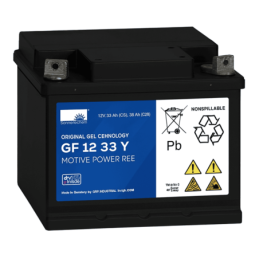 Batteries alimentation 12V, 38Ah, dim. 210x175x175 mm, borne positive a droite, gel, acide/plomb gel, SONNENSCHEIN