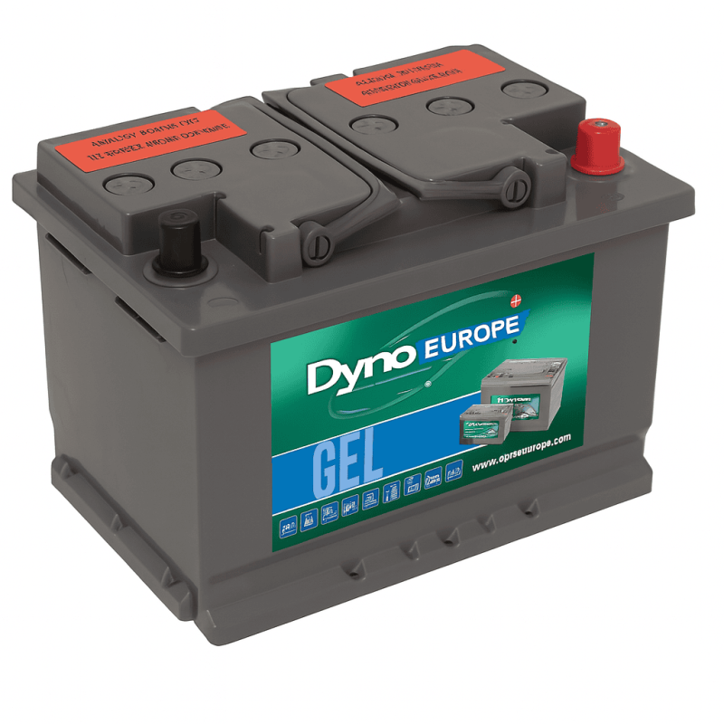 Batteries alimentation 12V, 60Ah, dim. 278x175x190 mm, borne positive a droite, gel, acide/plomb gel, DYNO EUROPE