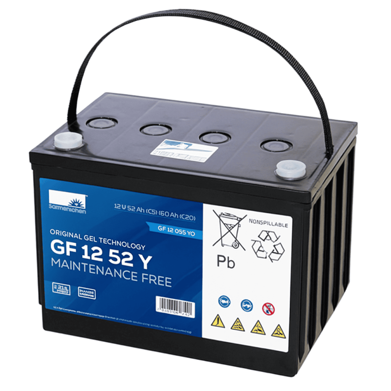 Batteries alimentation 12V, 60Ah, dim. 261x170x178 mm, borne positive a gauche, gel, acide/plomb gel, SONNENSCHEIN