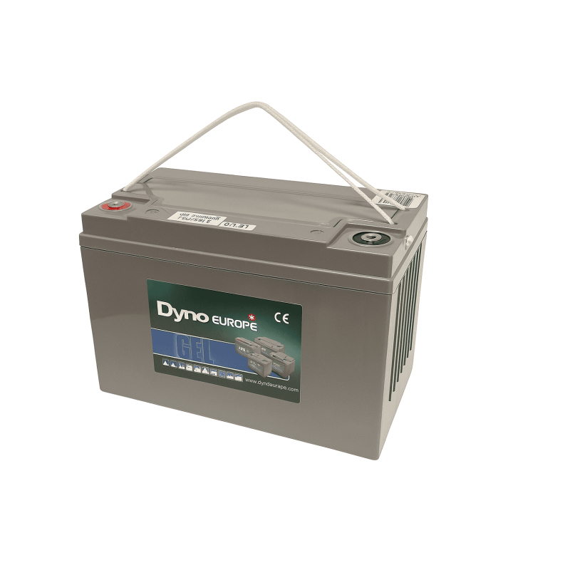 Batteries alimentation 12V, 123Ah, dim. 330x172x214 mm, borne positive a gauche, gel, acide/plomb gel, DYNO EUROPE