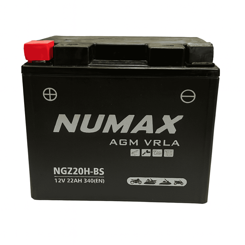 Batteries demarrage 12V, 20Ah, 340A EN, dim. 176x87x154 mm, borne positive a gauche, gel, acide/plomb gel, NUMAX