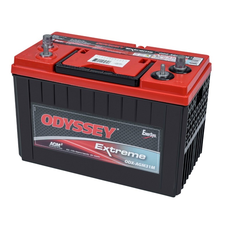 Batteries demarrage 12V, 100Ah, 1150A EN, dim. 330x173x251 mm, borne positive a gauche, AGM, acide/plomb, ODYSSEY