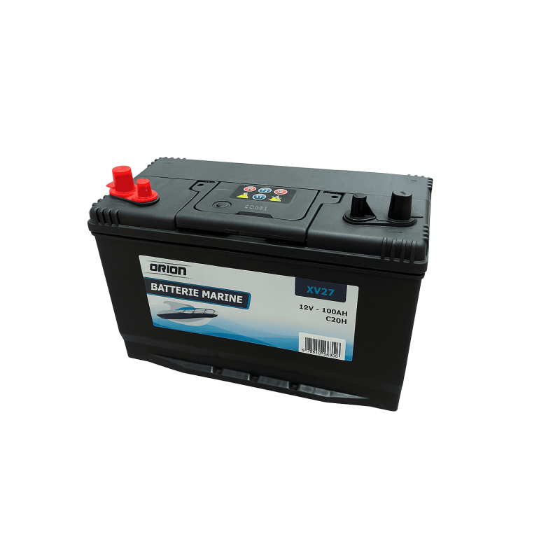Batteries alimentation 12V, 100Ah, dim. 302x172x220 mm, borne positive a gauche, marine, acide/plomb, ORION