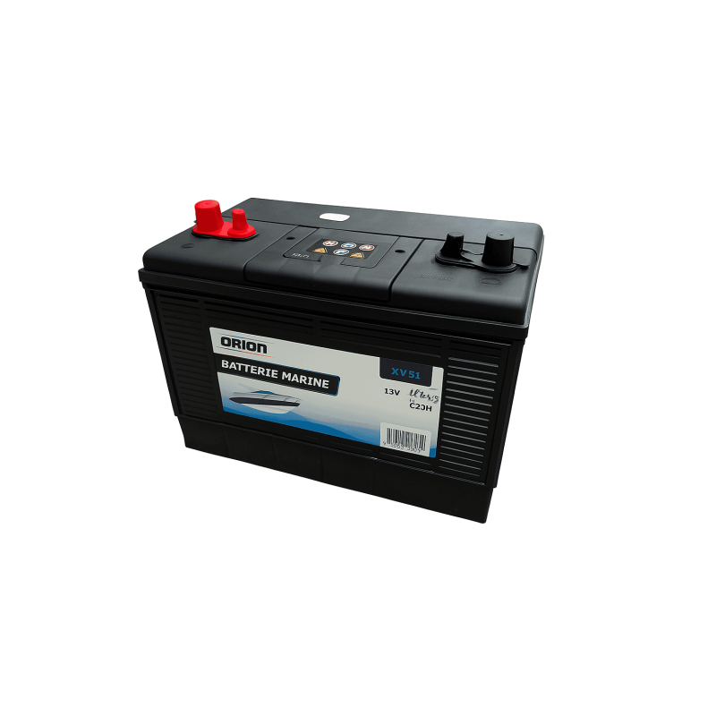 Batteries alimentation 12V, 110Ah, dim. 330x173x240 mm, borne positive a gauche, marine, acide/plomb, ORION