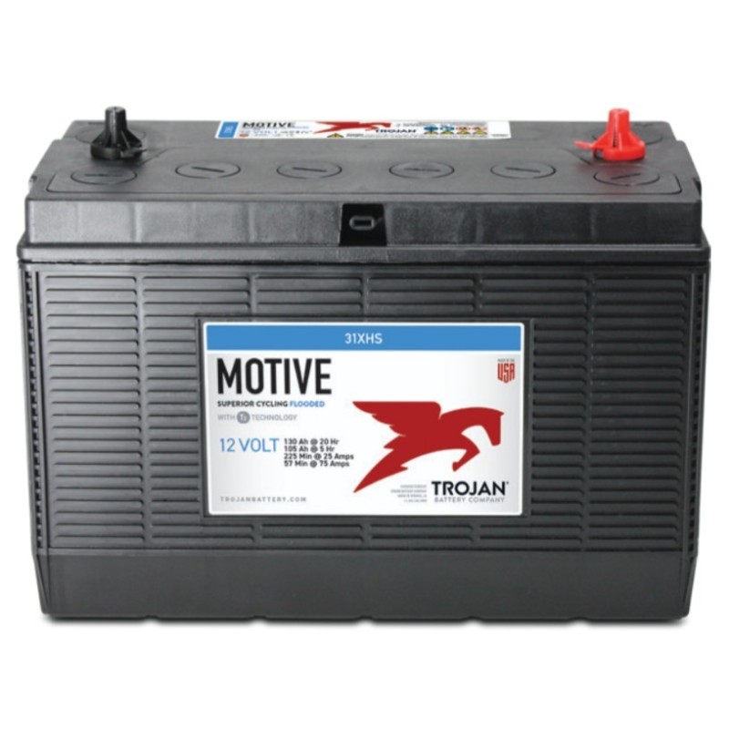 Batteries alimentation 12V, 130Ah, dim. 329x171x243 mm, bornes centrees, Standard, acide/plomb, TROJAN
