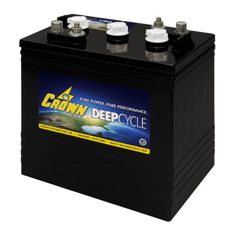 Batteries alimentation 6V, 200Ah, dim. 260x179x278 mm, bornes en diagonale, Standard, acide/plomb, CROWN