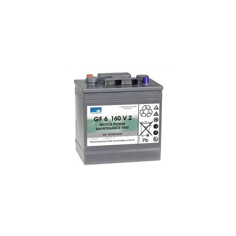 Batteries alimentation 6V, 196Ah, dim. 264x183x270 mm, bornes en diagonale, gel VRLA, acide/plomb gel, SONNENSCHEIN