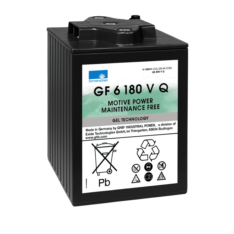 Batteries alimentation 6V, 200Ah, dim. 246x192x282 mm, bornes en diagonale, gel, acide/plomb gel, SONNENSCHEIN