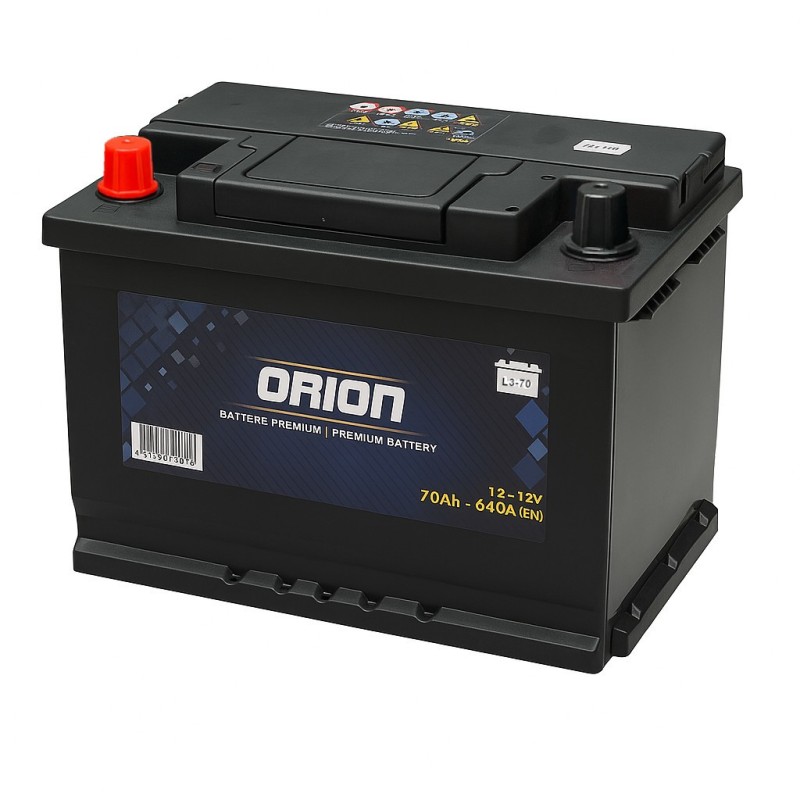 Batteries demarrage 12V, 70Ah, 640A EN, dim. 278x175x190 mm, borne positive a gauche, Standard, acide/plomb, ORION