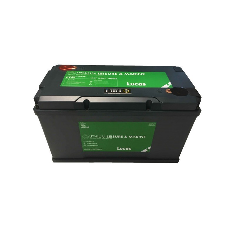 Batteries alimentation 12V, 100Ah, dim. 330x171x225 mm, bornes en diagonale, Standard, lithium, LUCAS