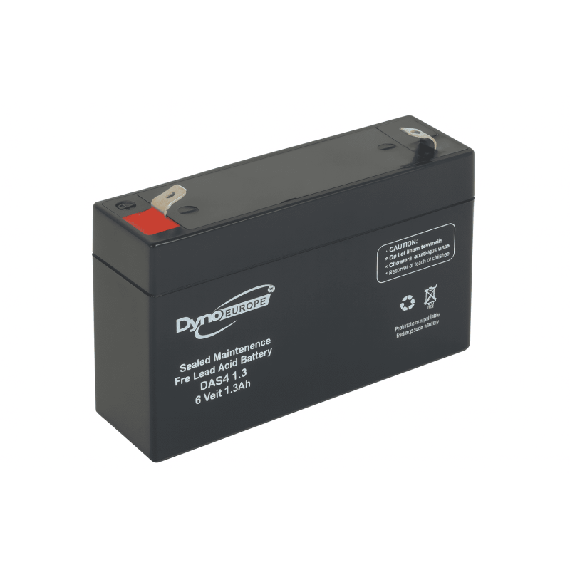 Batteries alimentation 6V, 1Ah, dim. 97x24x51 mm, borne positive a gauche, AGM VRLA, acide/plomb, DYNO EUROPE