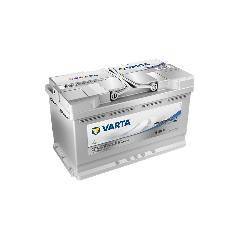 Batteries alimentation 12V, 80Ah, dim. 315x175x190 mm, borne positive a droite, AGM, acide/plomb, VARTA