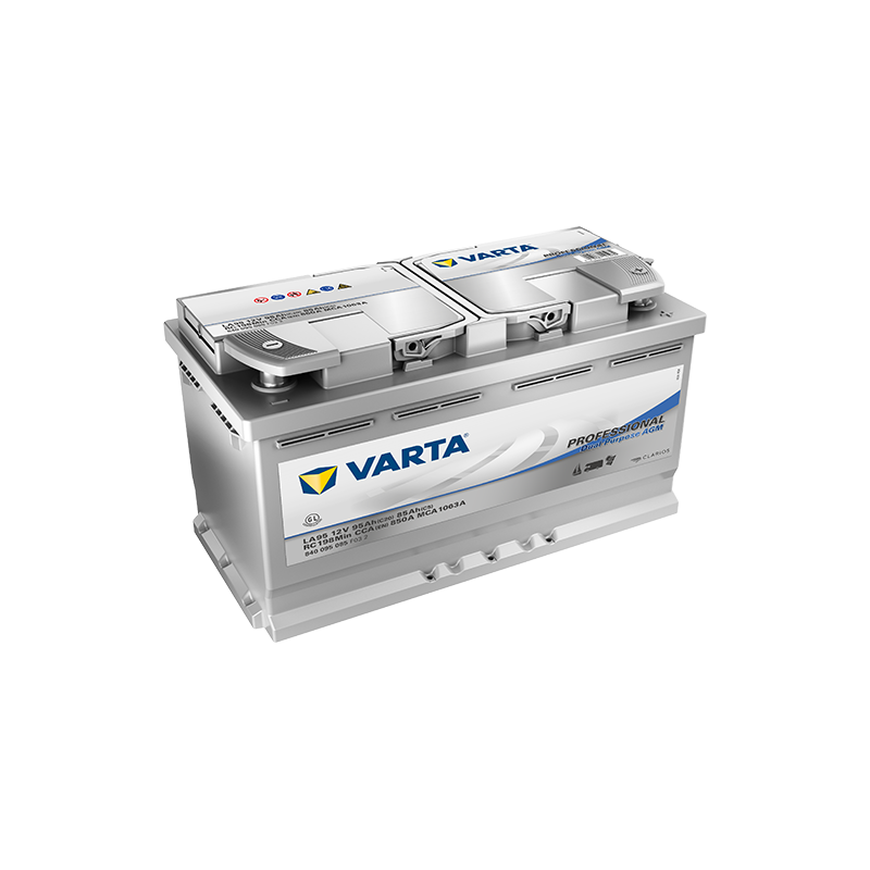 Batteries alimentation 12V, 95Ah, dim. 353x175x190 mm, borne positive a droite, AGM, acide/plomb, VARTA