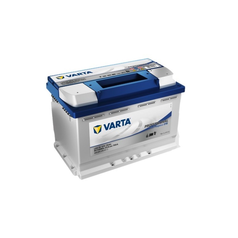 Batteries alimentation 12V, 70Ah, dim. 278x175x190 mm, borne positive a droite, EFB, acide/plomb, VARTA