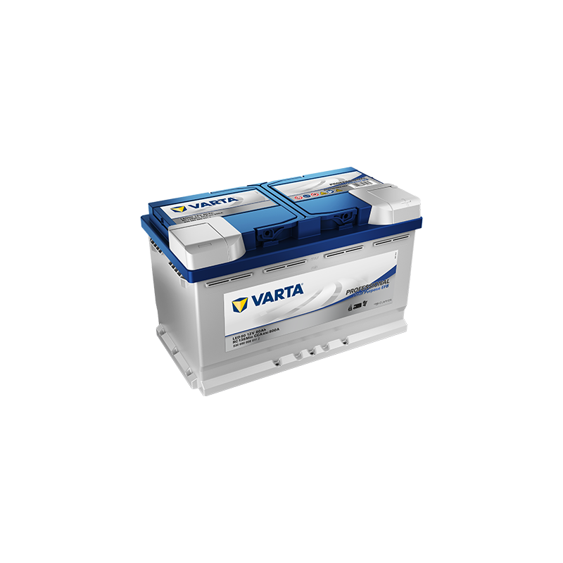 Batteries alimentation 12V, 80Ah, dim. 315x175x190 mm, borne positive a droite, EFB, acide/plomb, VARTA