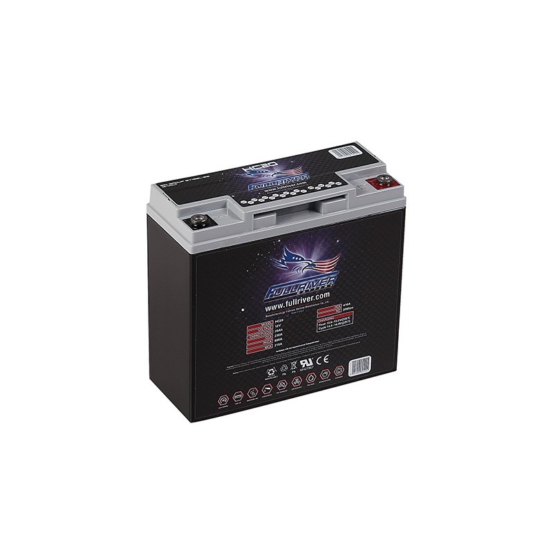 Batteries demarrage 12V, 20Ah, dim. 181x77x167 mm, borne positive a droite, AGM, acide/plomb, FULL RIVER