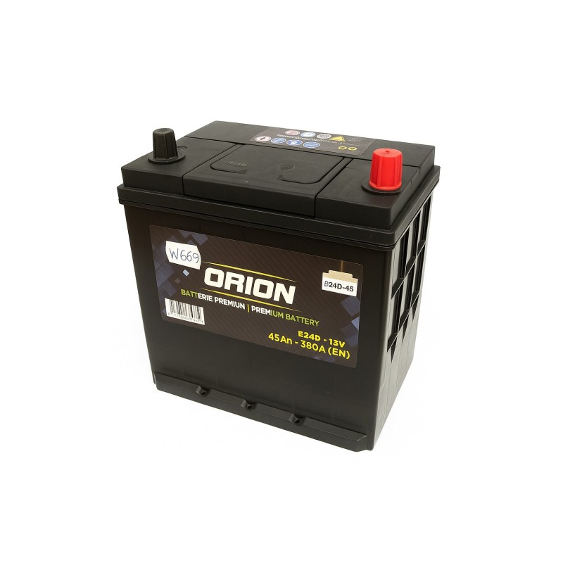 Batteries demarrage 12V, 45Ah, 380A EN, dim. 238x129x224 mm, borne positive a droite, Standard, acide/plomb, ORION