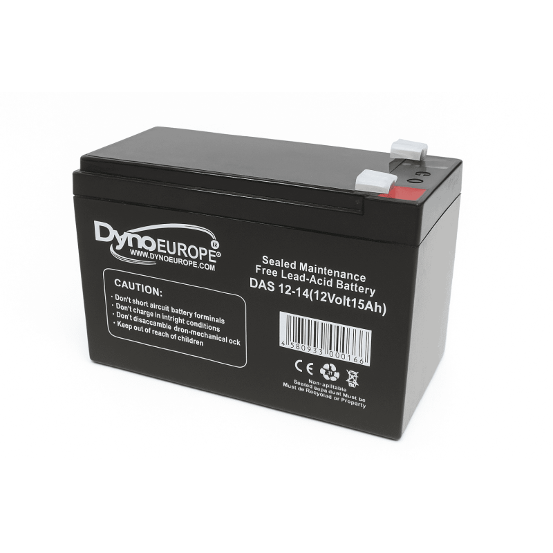 Batteries alimentation 12V, 14Ah, dim. 151x98x98 mm, borne positive a gauche, AGM VRLA, acide/plomb, DYNO EUROPE
