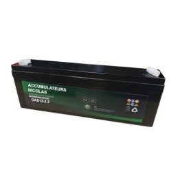Batteries alimentation 12V, 2Ah, dim. 177x35x60 mm, borne positive a gauche, AGM VRLA, acide/plomb, DYNO EUROPE