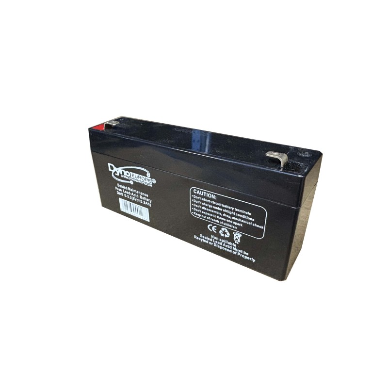 Batteries alimentation 12V, 3Ah, dim. 134x67x64 mm, borne positive a droite, AGM VRLA, acide/plomb, DYNO EUROPE