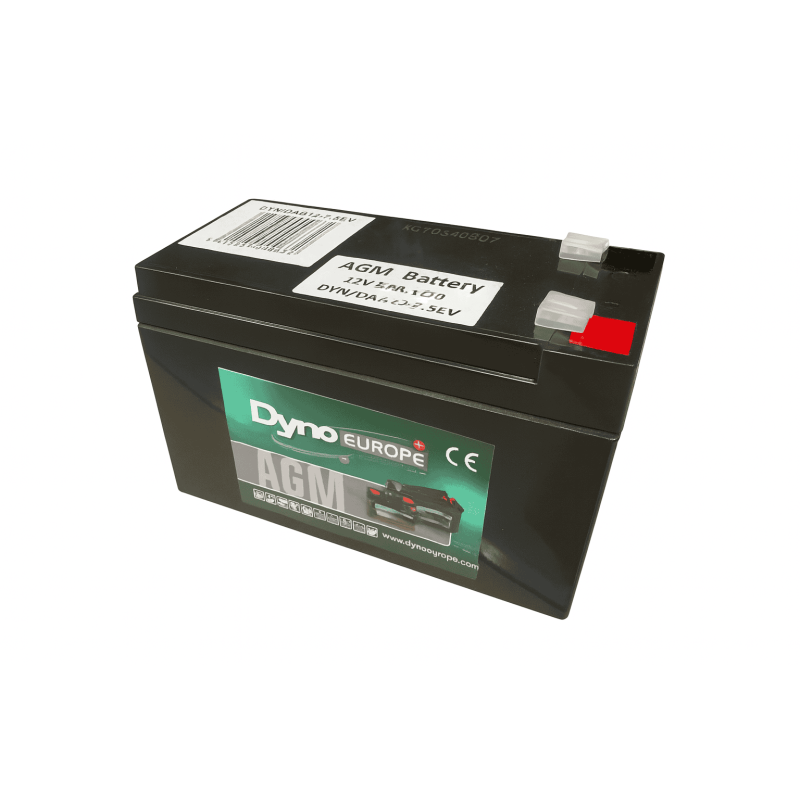 Batteries alimentation 12V, 10Ah, dim. 151x65x103 mm, borne positive a gauche, AGM VRLA, acide/plomb, DYNO EUROPE