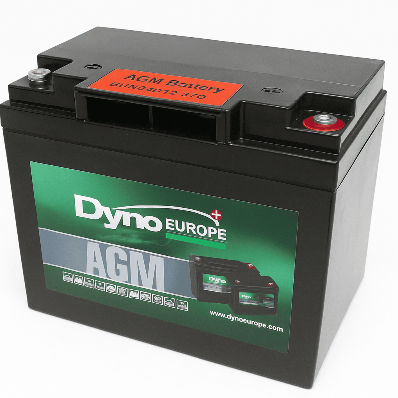Batteries alimentation 12V, 28Ah, dim. 166x125x175 mm, borne positive a droite, AGM VRLA, acide/plomb, DYNO EUROPE
